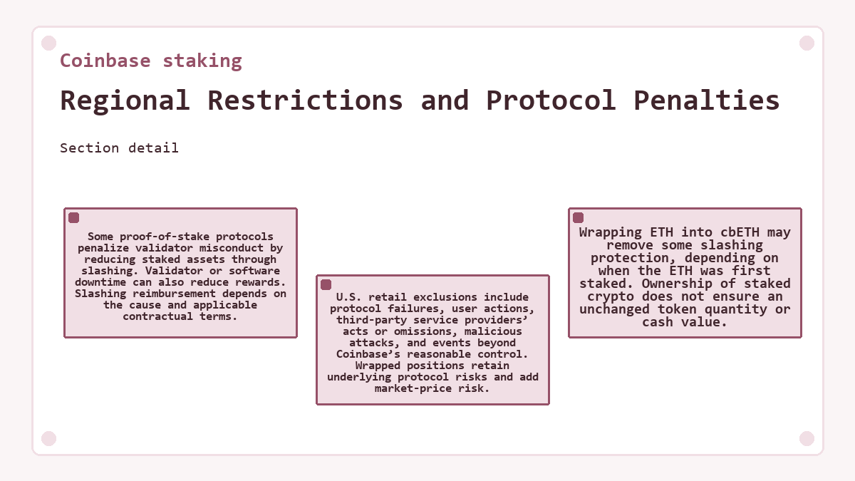 Graphic: Coinbase staking - Regional Restrictions and Protocol Penalties